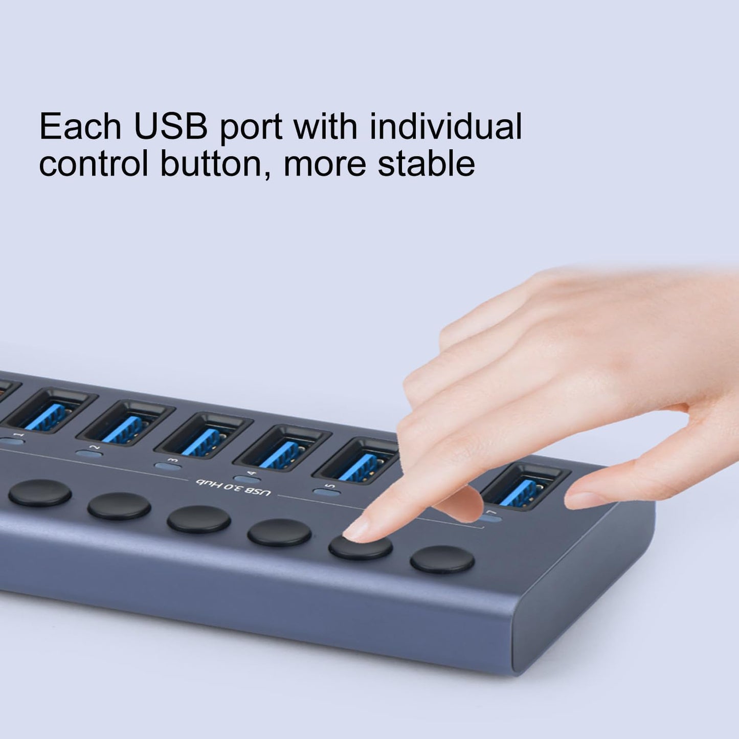MaxLax Aluminum USB 3.0 hub with Charging Function, Power Adapter,Individual Power swiches (Silver Gray-10 Ports)