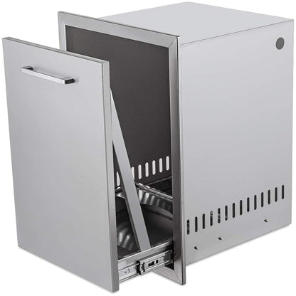Pull-Out Trash Drawer Stainless Steel Outdoor Kitchen Trash Drawer Storage for Two 10 Gallon Commercial Wastebaskets (W/handle-17x23x16)