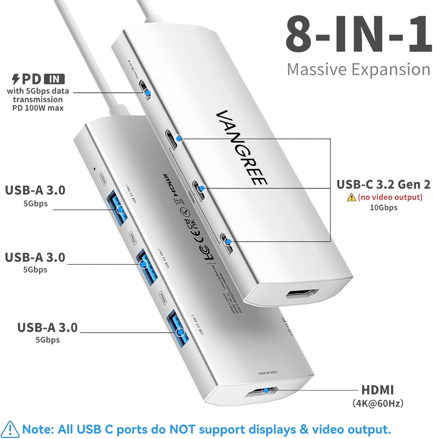 USB C to USB C Hub 10Gbps, 3 USB 3.2 Gen 2 Ports, 4K@60Hz HDMI, 100W PD, 3 USB 3.0 Ports, USBC Splitter Multiport Adapter for MacBook Pro/Air, iMac, iPad Pro, iPhone 15 (Not Support Type-C Monitor)