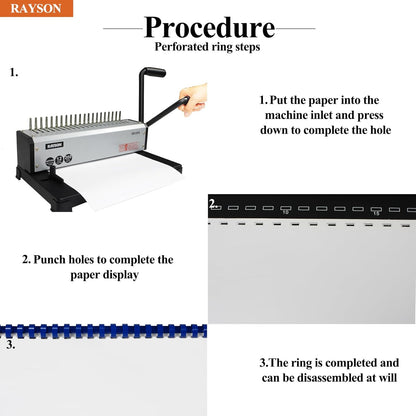 RAYSON SD1202 Comb Binding Machine, 19 Holes, Max Punching Letter Size, with Comb Set Binder for Daily Binding