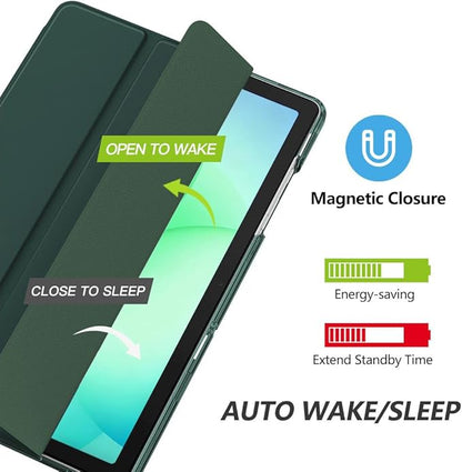 MoKo Case for Galaxy Tab A11+ Plus/A9+ 11-Inch 2025/2023, Slim Stand Protective Smart Cover with Hard PC Translucent Back Shell for Galaxy Tab A11+/A9 Plus Tablet, Auto Wake/Sleep, Midnight Green