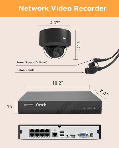 PoE Security Camera System, 6PCS Wired 5MP IK10 Vandal-Proof IP PoE Dome Cameras Outdoor with Person Detection, IP66 100ft IR Night Vision, 4K 8 Channel NVR with 2TB HDD, PD54B0608-5M