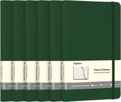 Comix 6 Pack Lined Journal Notebooks for Work, 240 Pages, 5.5"x8.3", Dark Green, Hardcover, A5 Medium College Ruled, Journaling Notebooks for Notes-taking, Fits for Office School Home