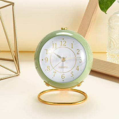 Analog Alarm Clocks,Retro Backlight Cute Simple Design Small Desk Clock with Night Light,Silent Non-Ticking,Battery Powered,for Decor,Bedrooms,Travel,Kitchen,Bedside Desktop.(White)