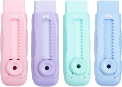 M&G 4 Pcs Cute Erasers for Kids Sliding Retractable Pencil Erasers, Push Pull Design Cute Erasers Stationery Supplies for Kids Back to School Supplies for Office