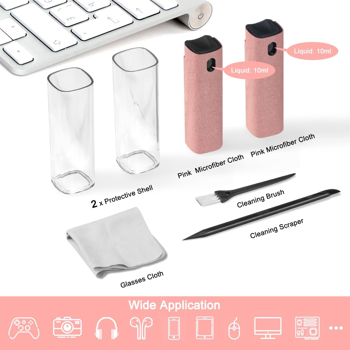 WALRFID 2 Pack Screen Cleaner Spray and Wipe, Computer Laptop Cleaning Kit for Electronic iPad, iPhone, Cellphone, Monitor, MacBook Pro, Car Display, Tablet, TV Flat Screens, Pink