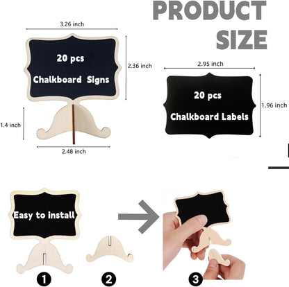 20 Pack Mini Chalkboard Signs Small Reusable Message Boards with Stand for Food Labels Party Buffet, Bakery, Weddings Place Cards Name Tags Table Numbers, with Markers and Blackboard Stickers