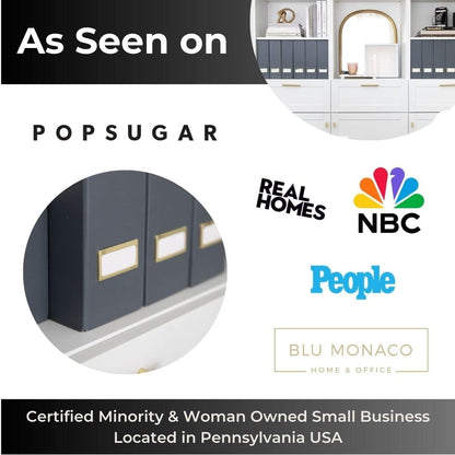 BLU MONACO Set of 6 Foldable Grey Magazine Holders with Gold Label Holders – Stylish File Boxes for Home Office Desktop, Bookshelf, or Classroom Organization