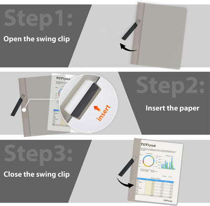 TOTiyea 10 Pack Clear Report Covers with Swing Clip, File Folder with Swing Clip, 30 Sheets Capacity, Slide Locking Report Covers, Letter Size (Grey, 10 Pack)