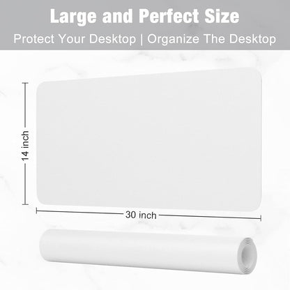 Hsurbtra Desk Pad, 30" x 14" PU Leather Desk Mat, XL Extended Mouse Pad, Waterproof Desktop Blotter Protector, Non-Slip Ultra Thin Large Laptop Keyboard Writing Mat for Office Home, White