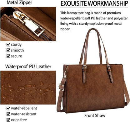 Laptop Bag for Women Waterproof Lightweight Leather 15.6 Inch Computer Tote Bag Business Office Briefcase Large Capacity Handbag Shoulder Bag Professional Office Work Bag
