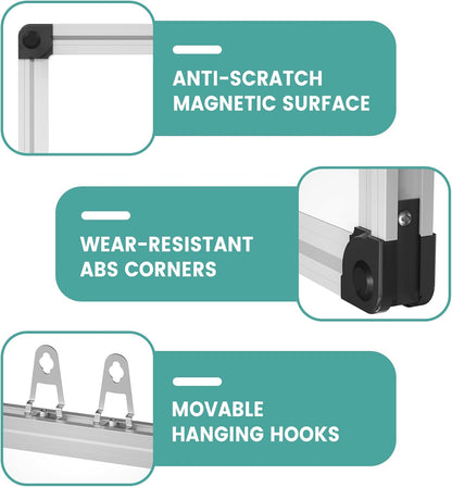 Magnetic Dry Erase White Board - 46 x 33 Inch Whiteboard for Wall - 4 x 3 Large Wall-Mounted Board with Silver Aluminum Frame, 1 Magnetic Eraser, 2 Pens, 1 Detachable Marker Tray, 6 Magnets