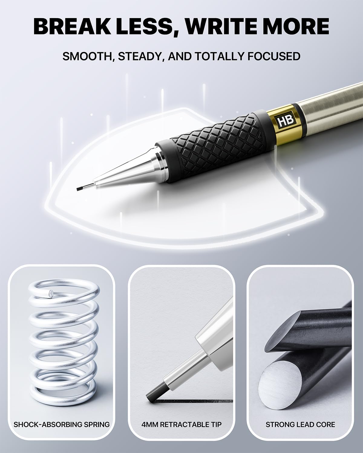 Four Candies Metal Mechanical Pencil Set - 3PCS 0.5 & 0.7 & 0.9 mm Art Pencils & 360PCS HB Lead Refills & 3PCS Erasers & 9PCS Eraser Refills, for Drawing, Writing, Sketching, Drafting - With Case