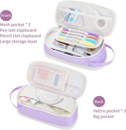 Dugio Big Pencil Case for Girls Teens Kids Zipper Pencil Pouch with Handle Organizer Pencil Bag Aesthetic Pencil Box for School Purple