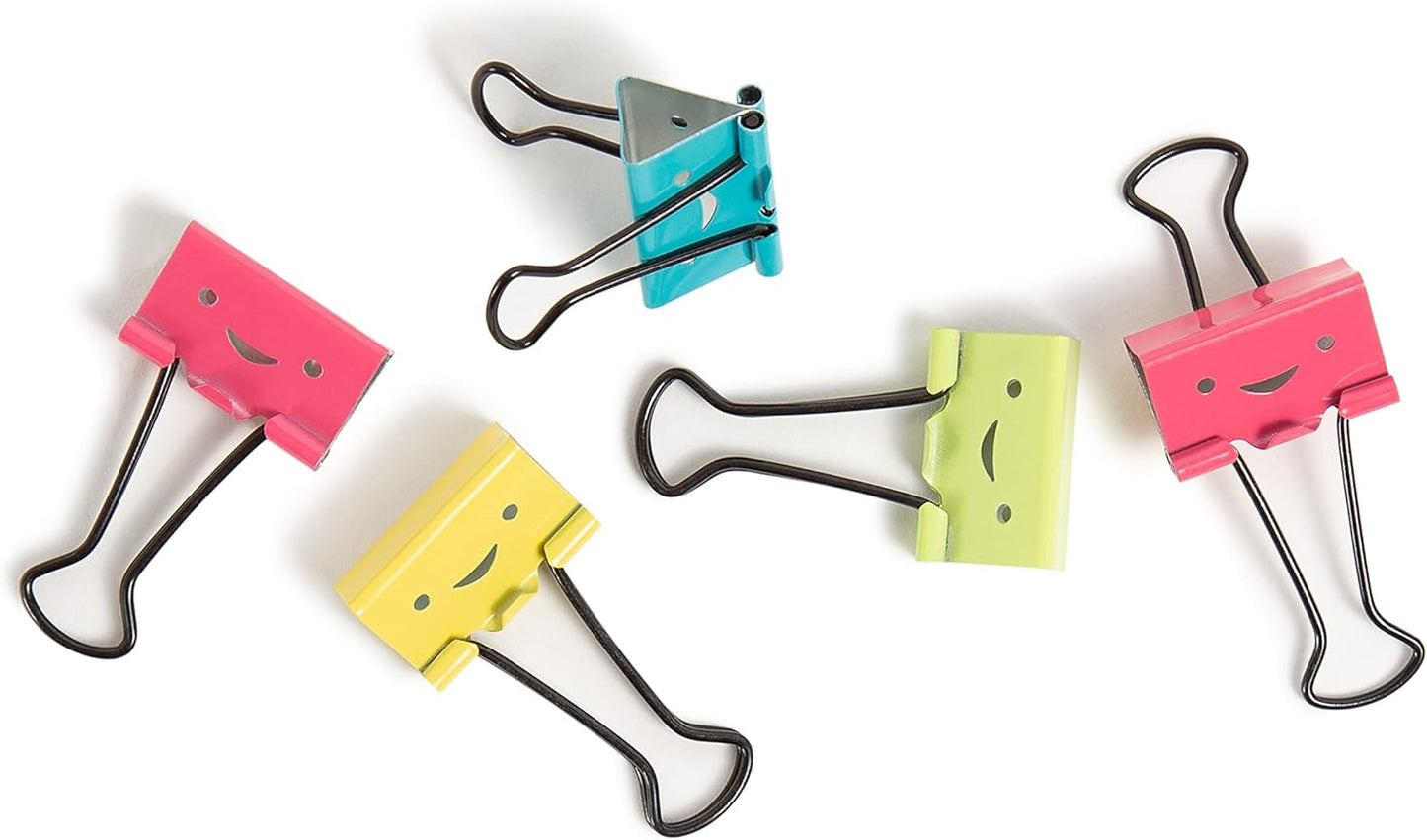 U Brands Happy Face Binder Clips, Bright Colors with Black Prongs, Office Organization Supplies, 32mm, 48 Count