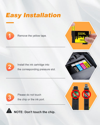 222XL Ink Cartridges Combo Pack Remanufactured Replacement for Epson 222 Ink Cartridges for Epson 222 XL 222XL for Epson XP-5200 Printer for Workforce WF-2960 Printer (4 Pack, 222 Ink)