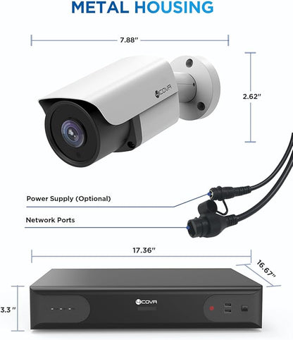 4COVR 64 Channel Security Camera System PoE 4K, AI Human/Vehicle Detection, UtraHD 8MP NVR 16TB HDD, 48Pcs 8MP Commercial Bullet IP Camera IP67 Night Vision, 24/7 Business Surveillance, LY37EX8M6448