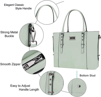 MOSISO PU Leather Laptop Tote Bag for Women, Waterproof Large Capacity Business Work Briefcase Shoulder Laptop Bag