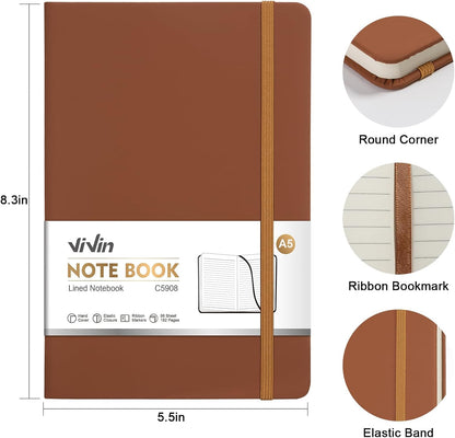 ViVin Lined Journal Notebooks for Work, 192 Pages, Medium 5.5 x 8.3 inch, College Ruled, A5 Hardcover Journaling Notebooks for Writing, 8 Pack Bulk