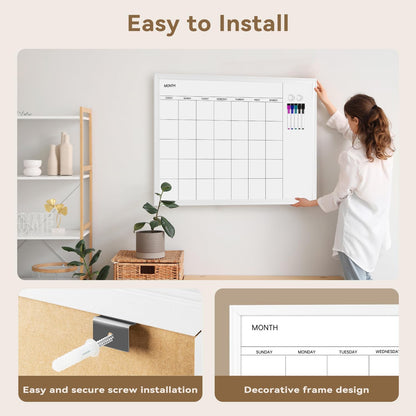 VUSIGN Magnetic Dry Erase Calendar White Board for Wall, 30"x20" Calendar Whiteboard, White Wood Style Frame, Includes 2 Magnets and 5 Markers