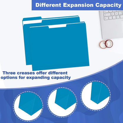 File Folder, HERKKA 120 Pack 1/3 Cut Tab File Folders, File Folders Great for Organizing and Filing, Letter Size, Blue