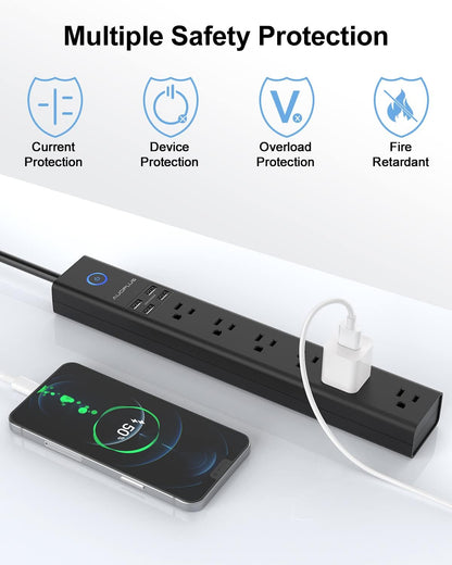 2 Pack Power Strip Surge Protector - AUOPLUS 6 Outlets 4 USB Ports 6Ft Long Extension Cords, Flat Plug Overload Protection, 2100 Joules, Wall Mount for Home, Office and Dorm Essential, ETL Listed