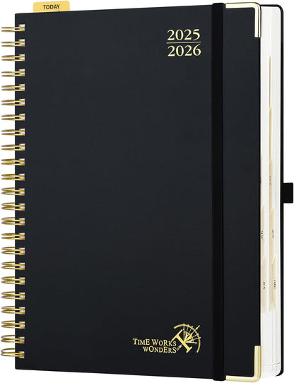 POPRUN Academic Daily Planner 2025-2026 One Page A Day - [A4 Large Size 8.25" x 12" - Spiral Hard Cover], Appointment Book (July 2025 - June 2026) with Monthly Calendar - Black