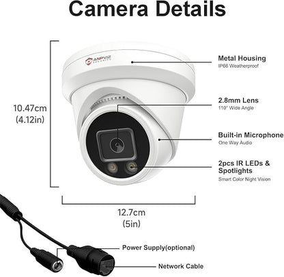 Anpviz 12MP PoE IP Camera Outdoor, 110° Wide Angle Turret Security IP Camera for Home Surveillance, Smart Color Night Vision, Human/Vehicle Detection, Built-in Mic, IP66 Waterproof (U Series)