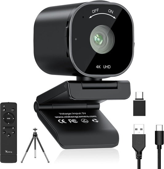 4K USB Webcam with 4 Noise-Canceling Mics, 50-92 FOV, Built-in OSD & Privacy Cover, Plug & Play for Zoom, Teams, Recording
