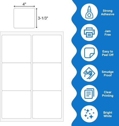 BESTEASY Sticker Labels Compatible Laser/Ink Jet Shipping Labels (8000 sheets, 6 up-3-1/3" x 4")