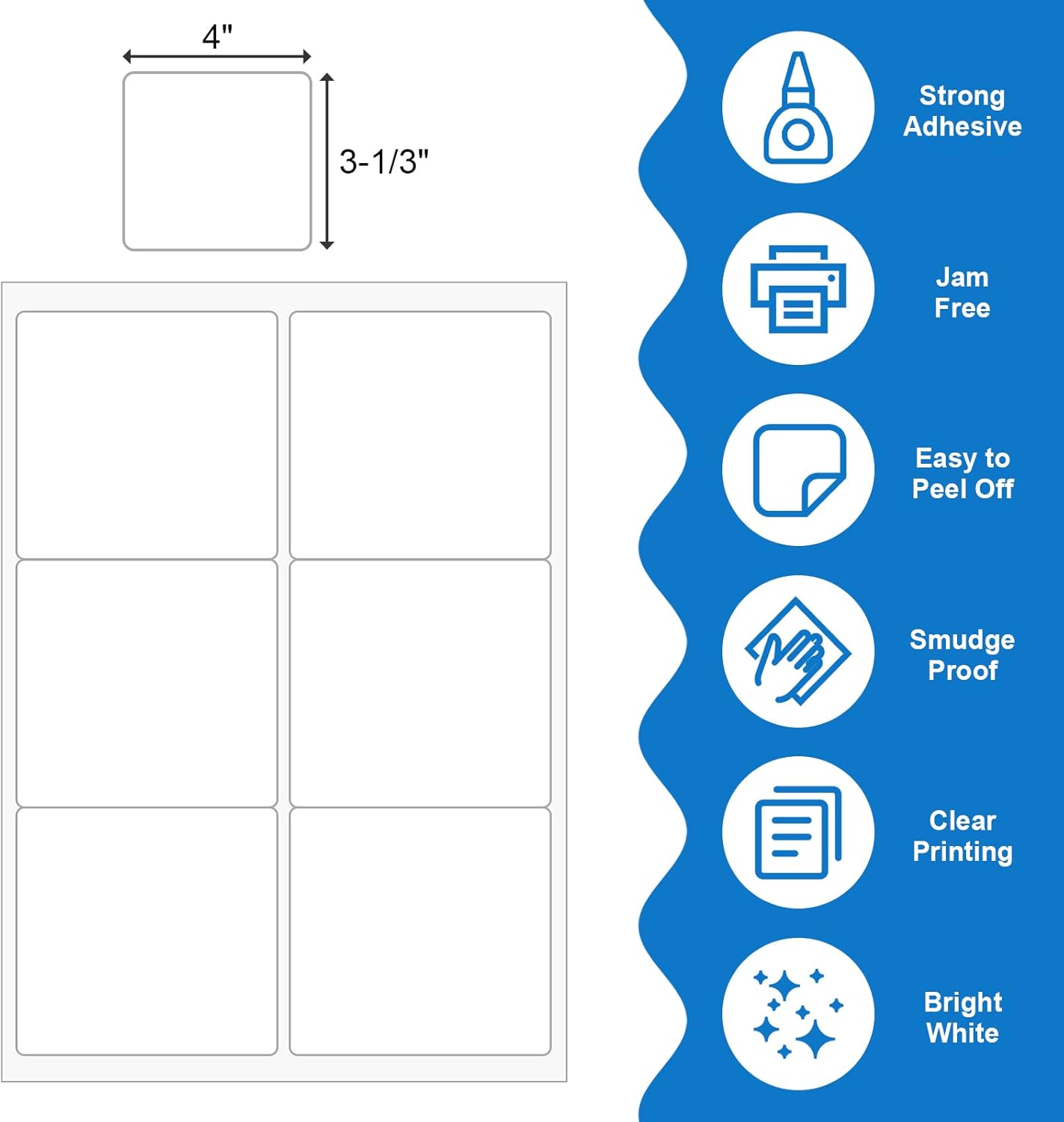BESTEASY 3 1/3" x 4" Labels Shipping Labels for Laser Inkjet Printers, 6 Up Self Adhesive FBA Address Labels, White Matte Mailing Label Stickers (2000 Sheets, 12000 Labels)
