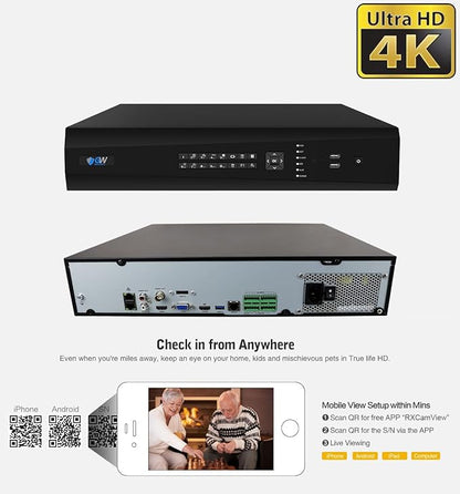 GW 4K Outdoor Indoor Face Recognition/Human/Vehicle Detection Security Camera System, 64 Channel 8MP NVR, 48 x 4K Smart AI IP Microphone Bullet Camera, Video & Audio Recording, 24TB Pre-Installed HDD