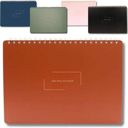 | Meeting Notebook for Work | 8.25" x 11.75" | Project Planner | Simple Design | Multiple Layouts | Office and Business Planner (Rust, Meeting Planner - Landscape)
