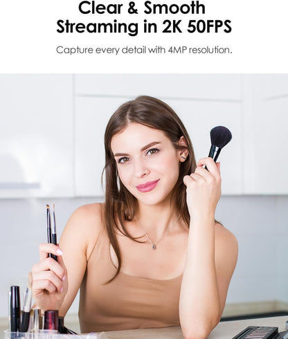 2K 50FPS Webcam for PC/Mac, Computer Camera with Fill RGB Lights, 2 Noise-Canceling Microphone, Autofocus and Tripod for Meeting, Live Streaming, Video Calls, Gaming, Works with Zoom, Skype, Teams