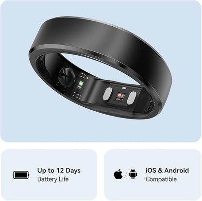 RingConn Gen 2, World’s First Smart Ring with Sleep Apnea Monitoring, No APP Subscription, 12-Day Battery Life, Stress/Heart Rate/Women's Health Tracker, Android & iOS Compatible (Black, Size 11)