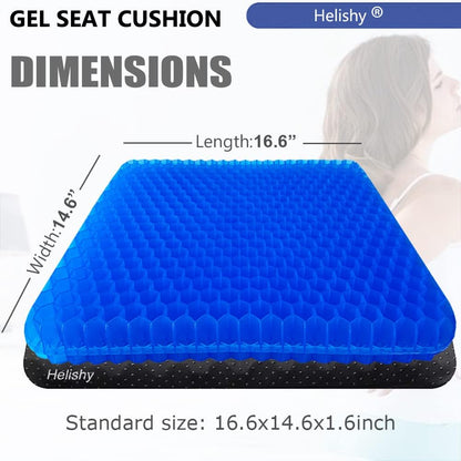 Gel Seat Cushion, Extra Large Breathable Honeycomb Gel Cushion, Absorbs Pressure Points Seat Cushion with Non-Slip Cover for Office Chair Home Cars Wheelchair (Standard, Blue)