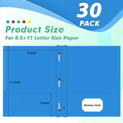 Two Pocket Folders, PANDRI 30 Pack Two Pocket Folders with Prongs, Designed for Office and Classroom, Assorted 5 Colors 2 Pocket 3 Prong Folders