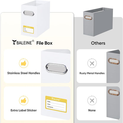 BALEINE File Organizer Box, Cardboard File Folder Organizer with Handle for Letter Size, Portable Collapsible Hanging Filing Box for Home Office Document Storage (4 Pack, White)