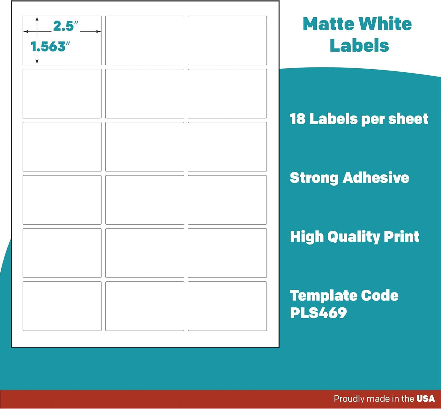 Premium Label Supply White Sticker Rectangle Labels – 2.5" x 1.563" – Laser/Inkjet Compatible – (18 per Sheet), 25 Sheets – 450 Total Adhesive Labels
