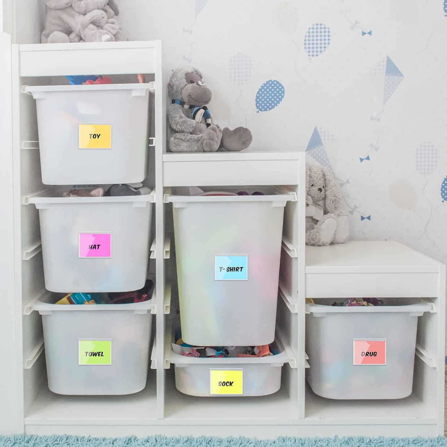 Chinco 50 Pack Clear Adhesive Pockets, Labels for Storage Bins, Plastic Self Adhesive Index Card Holder with Top Open for Organizing Bins Box Drawer(3.1 x 3.9 Inches)