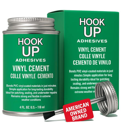 HOOK UP Adhesives Vinyl Contact Cement, Glue 4oz Waterproof, Fast-Drying Repair Adhesive for Pools, Inflatables, PVC, Air Mattresses, PVC Pipes, Tarps, Boats, Rafts, Upholstery Strong Bond, Cement