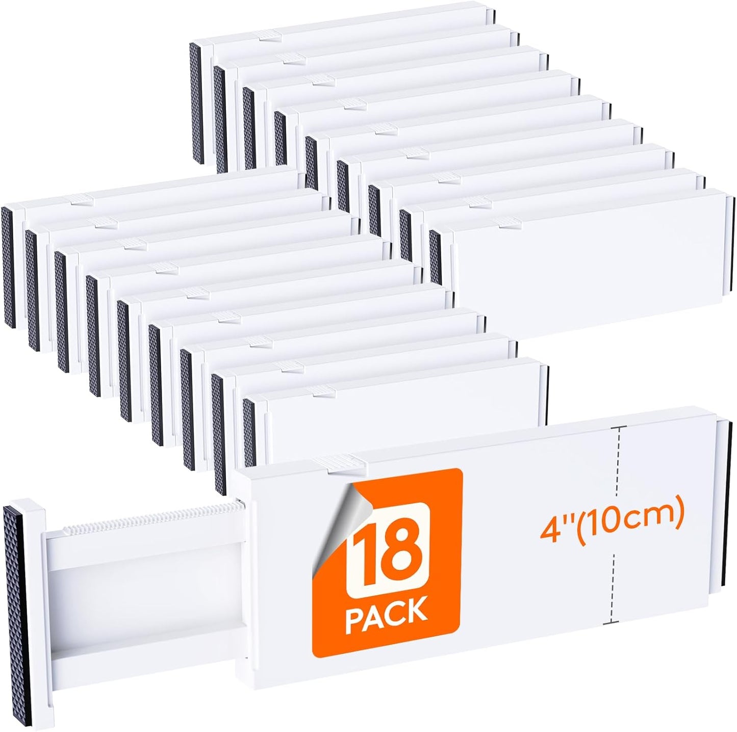 Lifewit 18 Pack Drawer Dividers 4" High, 11-17" Adjustable Drawer Organizers for Clothes, Expandable Dresser Separators in Bedroom/Bathroom/Kitchen/Office Organization and Storage, White