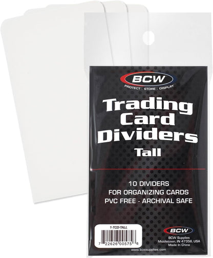BCW Tall Trading Card Dividers - 50 ct | Archival Quality, Write-On Index Tab, 3 11/16 X 2 11/16 Inches | Fits Vault, Super Vault, QuickFold, Shoe, and Super Shoebox Boxes | Card Organizer Dividers