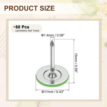 uxcell 60Pcs Upholstery Tacks, 11mmx15mm Flat Head Thumb Tack Decorative Furniture Nails Push Pins for Furniture Sofa Headboards, Light Green
