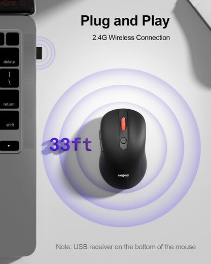 USB Mouse Wireless, 2.4G Cordless Computer Mouse with 6 Buttons, 5-Level Adjustable 4000 DPI, Ergonomic Portable Optical Computer Mice for Laptop, PC, Mac, iPad, 24-Month Battery Life (Black)