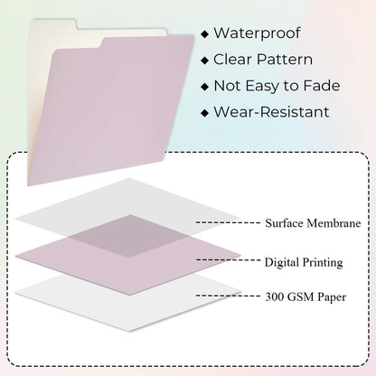 Y YOMA 12 Pack Colored File Folders Letter Size Gradient File Folder with 1/3-Cut Tab Cute Pretty Decorative Heavyweight Filing Folder File Organizers for Office School Home Desktop, Dusty Purple