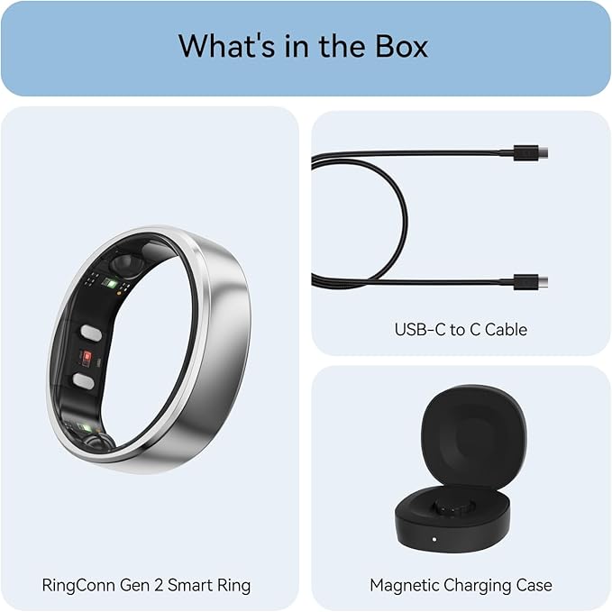 RingConn Gen 2, World’s First Smart Ring with Sleep Apnea Monitoring, No APP Subscription, 12-Day Battery Life, Stress/Heart Rate/Women's Health Tracker, Android & iOS Compatible (Silver, Size 6)