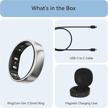 RingConn Gen 2, World’s First Smart Ring with Sleep Apnea Monitoring, No APP Subscription, 12-Day Battery Life, Stress/Heart Rate/Women's Health Tracker, Android & iOS Compatible (Silver, Size 7)
