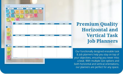 Sky Blue 12 Section Task, Objective and Goals Planning System Vertical 48" Tall 32" Wide. Wall Tray, Dry-Erase Marker, Eraser and 600 Sticky-Notes