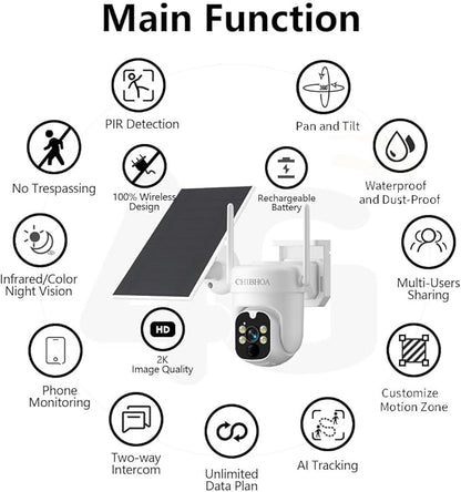 4G LTE Security Camera Outdoor, No WiFi Cellular Camera, Solar Camera Wireless with SIM Card & 32GB SD Card, 2K 4MP, PIR Motion Detection, Color Night Vision, 2-Way Talk, Siren, No Trespassing Sign